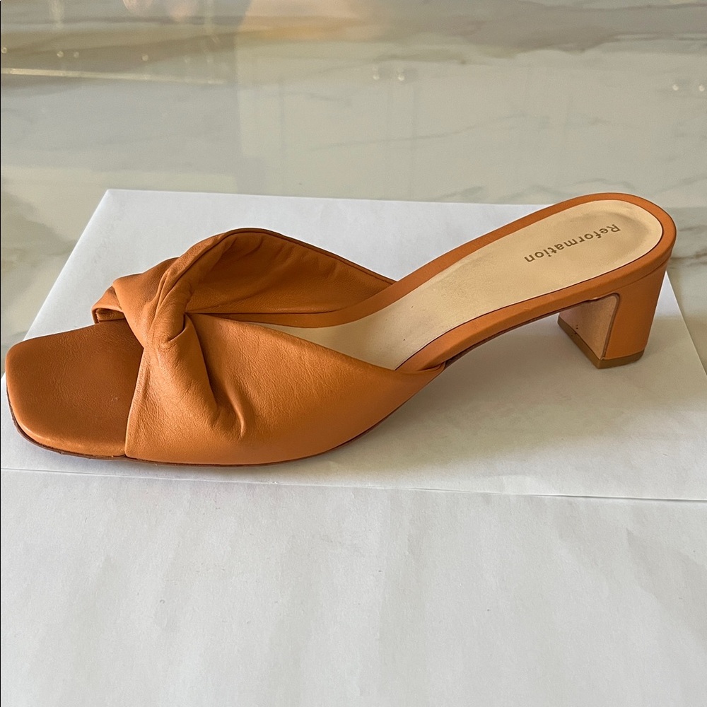 Reformation Orange Knotted Leather Slide Mules - Picture 4 of 7